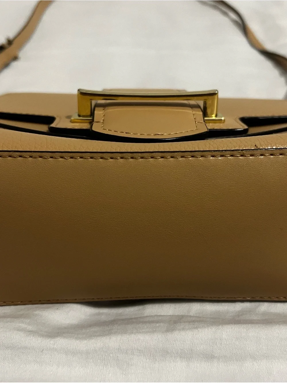 Calvin Klein Tan Faux Leather Crossbody with Gold Accent